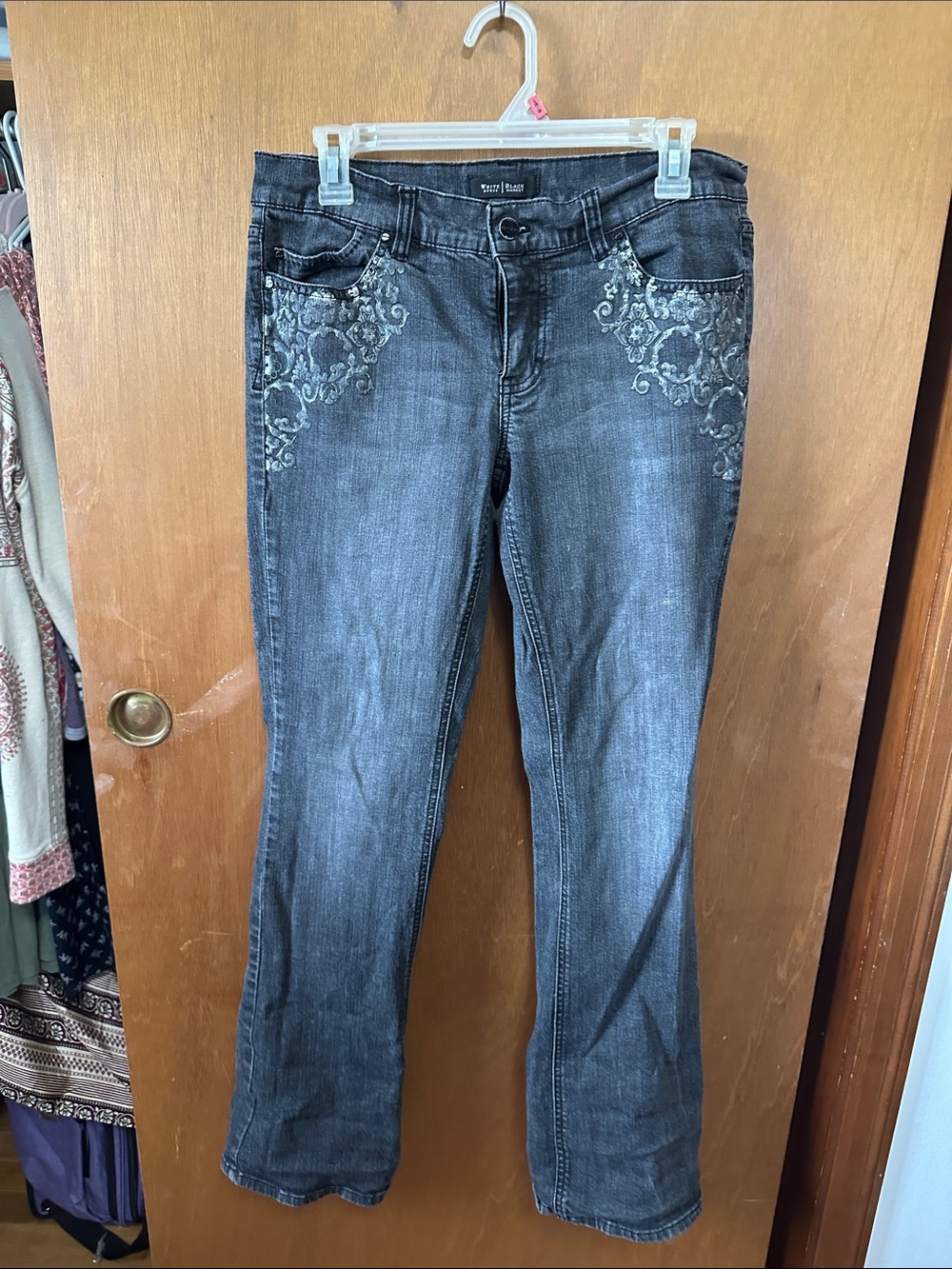 White House Black Market Charcoal Embroidered Bootcut Jeans